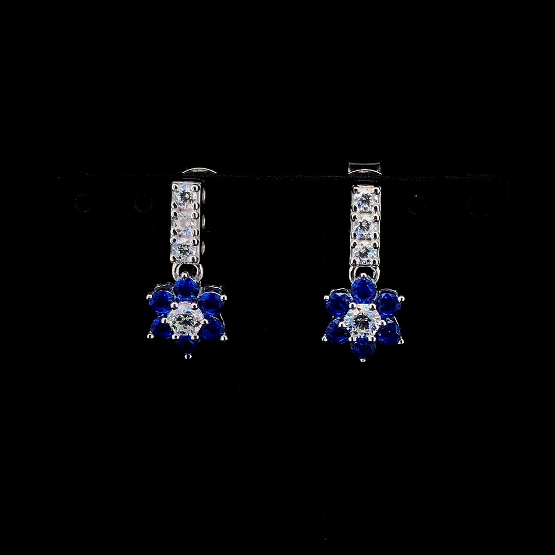 Blue Flower Cluster Drop Earrings