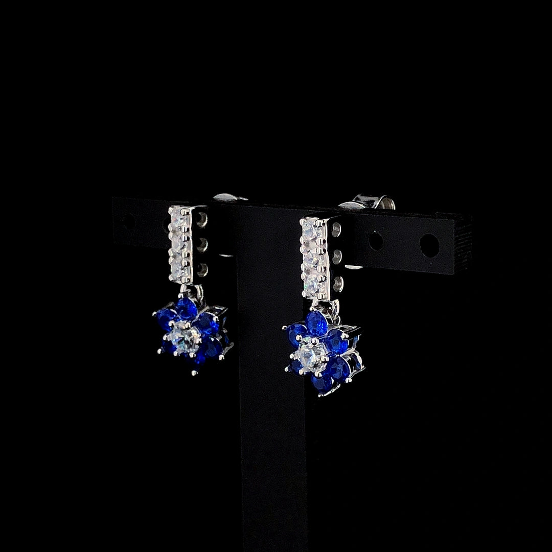 Blue Flower Cluster Drop Earrings