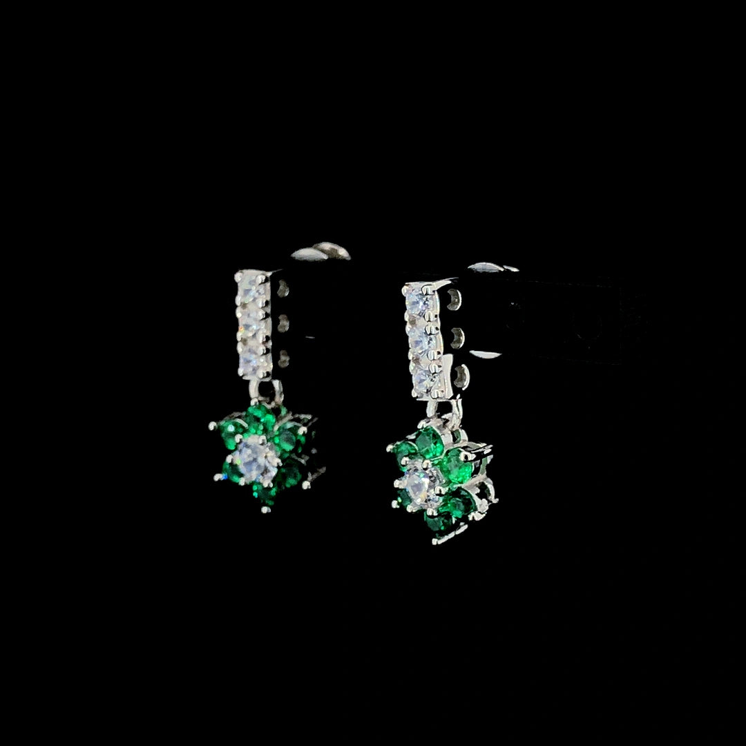 Emerald Flower Cluster Drop Earrings