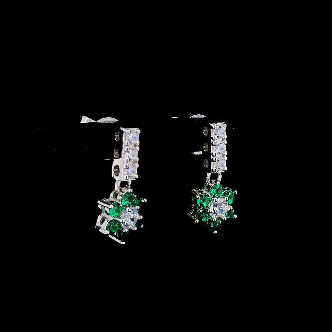 Emerald Flower Cluster Drop Earrings