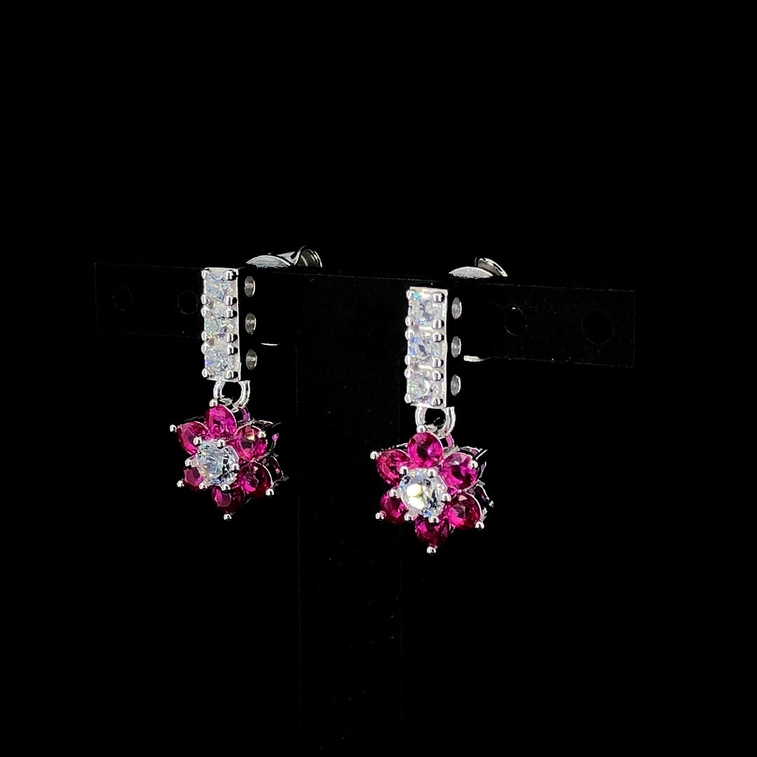 Ruby Flower Cluster Drop Earrings