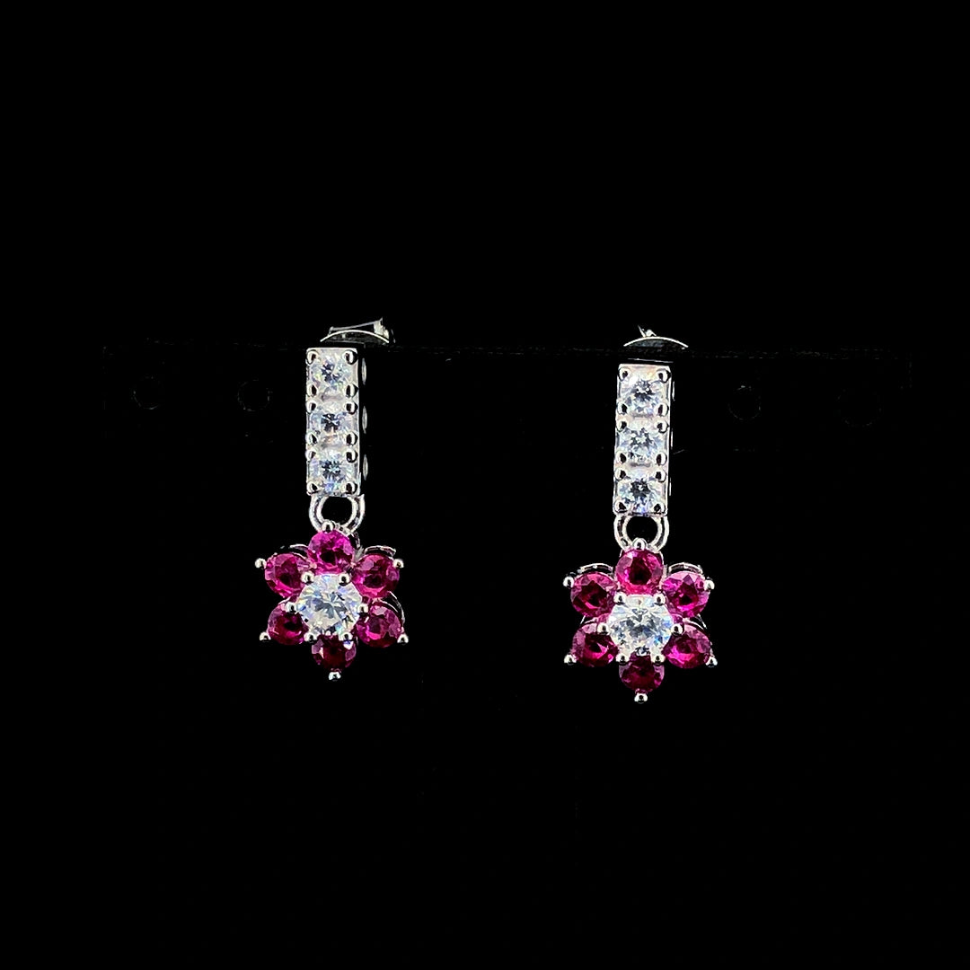 Ruby Flower Cluster Drop Earrings