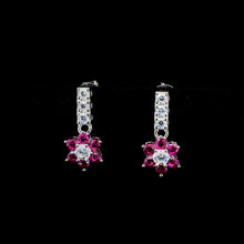 Ruby Flower Cluster Drop Earrings