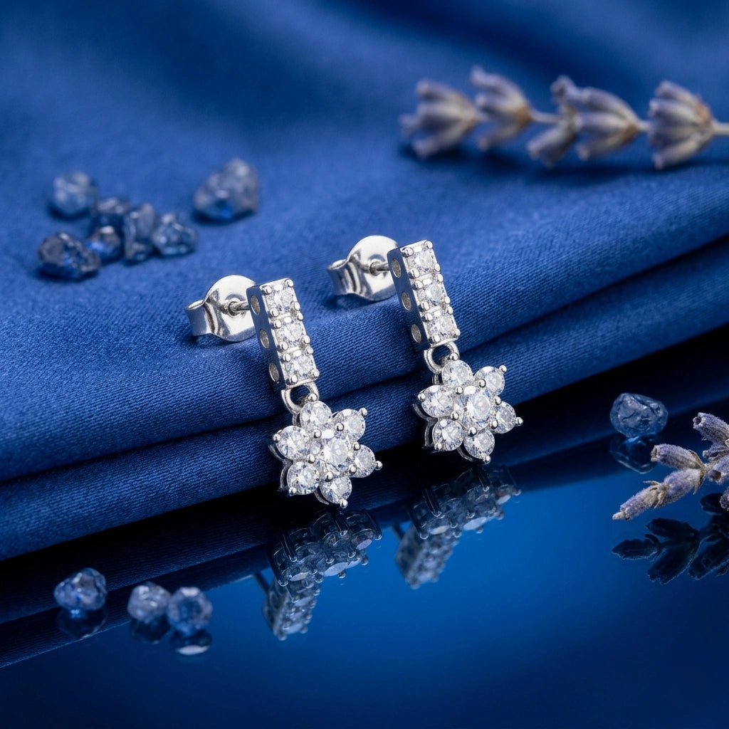 White Flower Cluster Drop Earrings