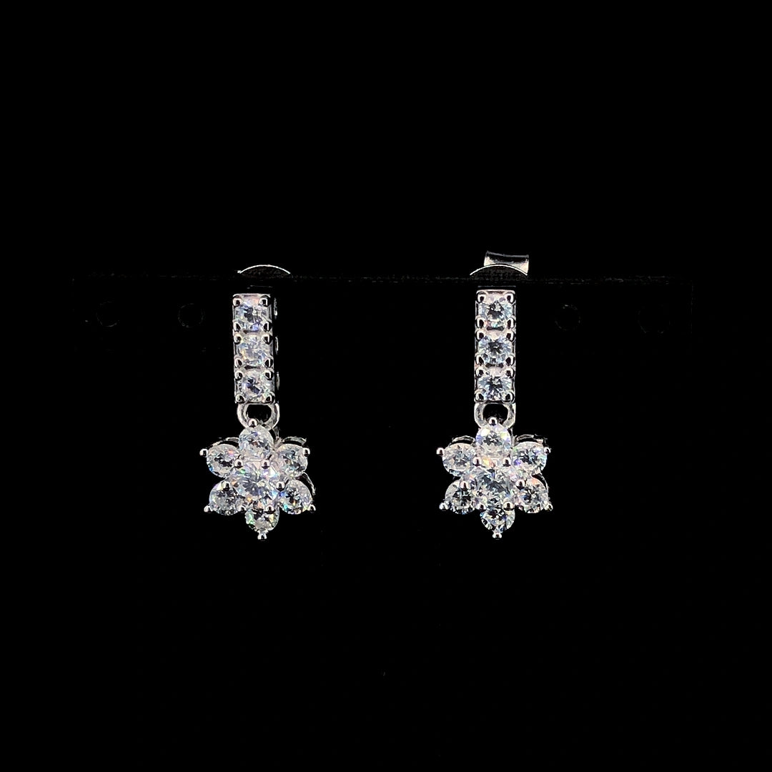 White Flower Cluster Drop Earrings