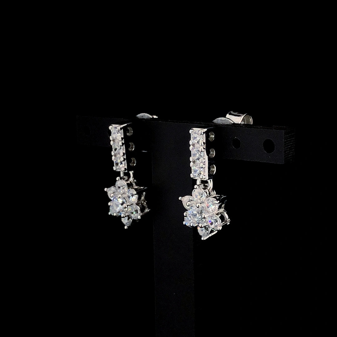White Flower Cluster Drop Earrings