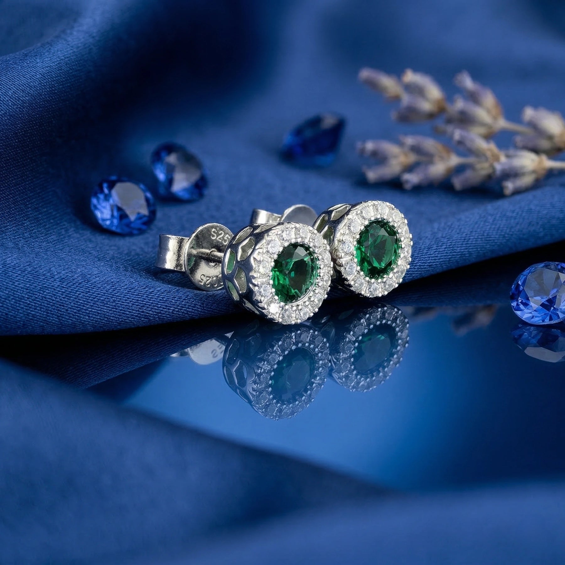 Emerald Halo Stud Earrings