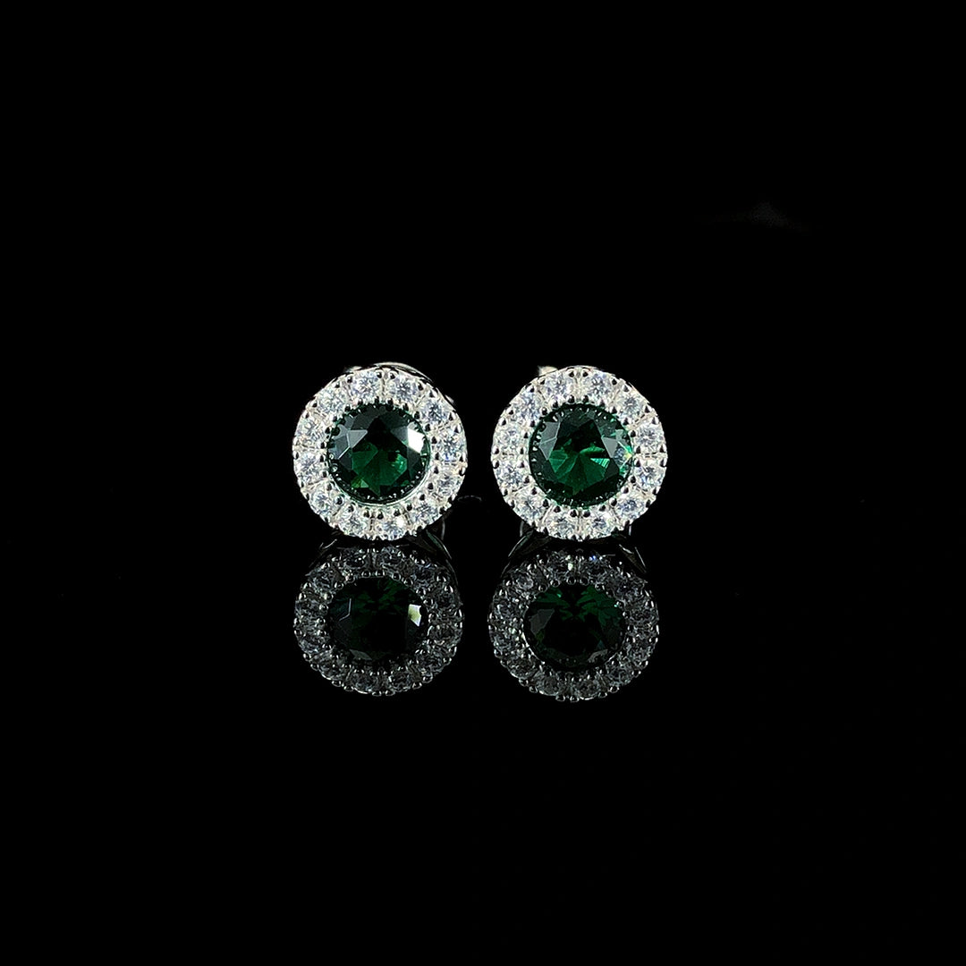 Emerald Halo Stud Earrings
