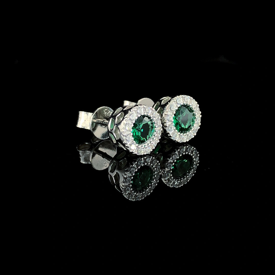 Emerald Halo Stud Earrings