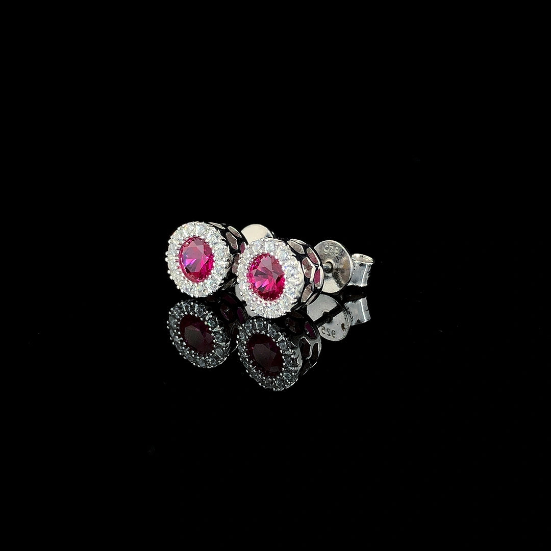 Ruby Halo Stud Earrings