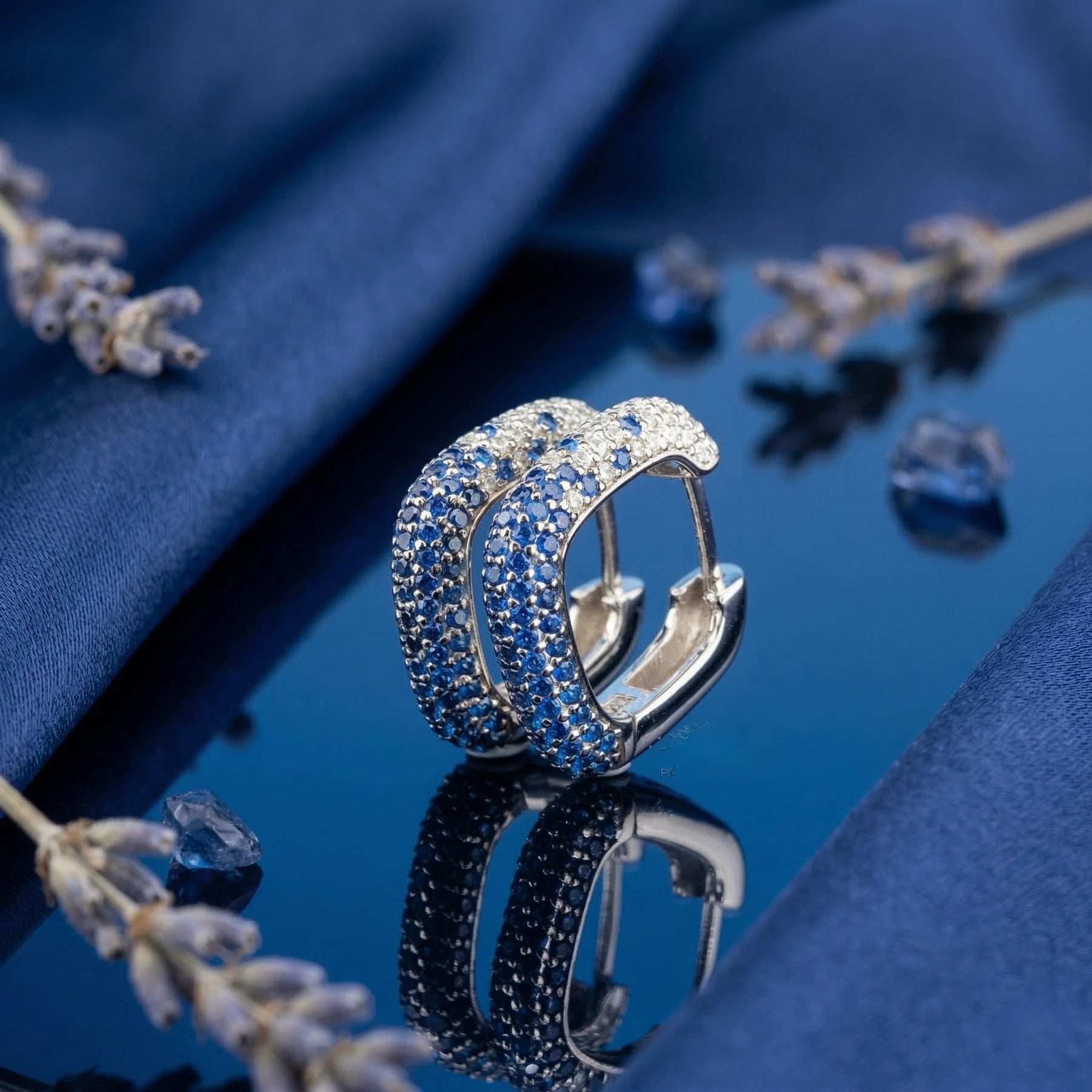 Sapphire Pavé Huggie Square Hoop Earrings