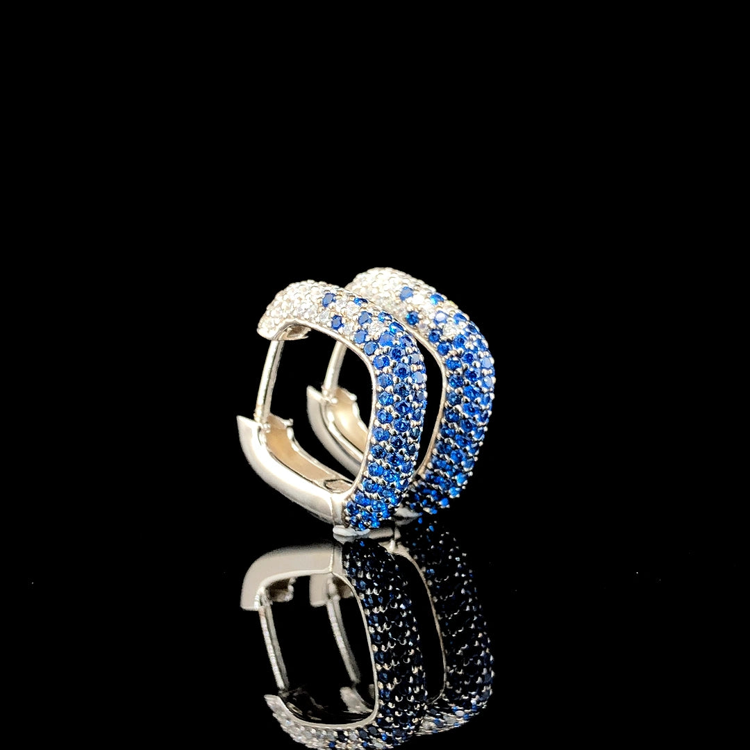 Sapphire Pavé Huggie Square Hoop Earrings