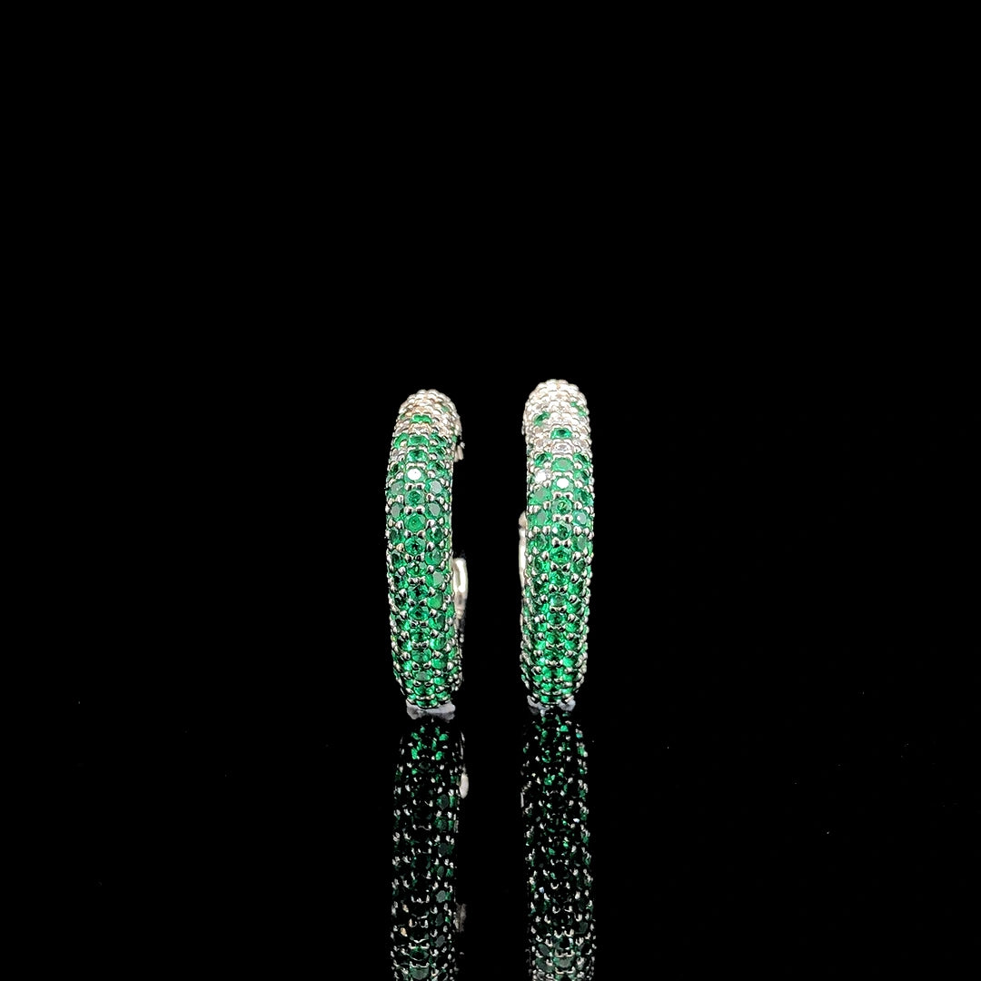 Emerald Pavé Huggie Square Hoop Earrings