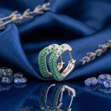 Emerald Pavé Huggie Square Hoop Earrings
