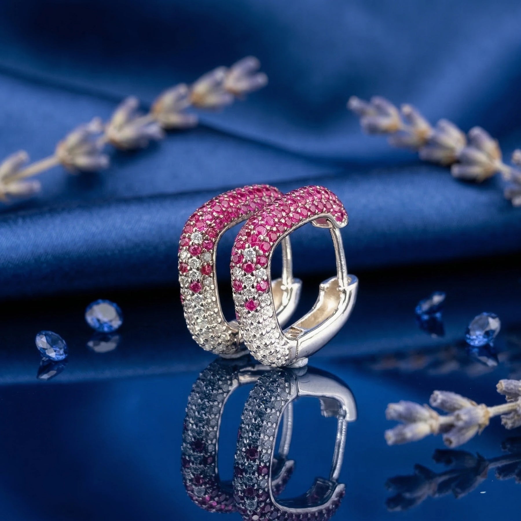 Ruby Pavé Huggie Square Hoop Earrings