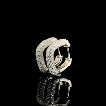 White Pavé Huggie Square Hoop Earrings