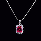 Ruby Princess Cut Halo Chain Pendant