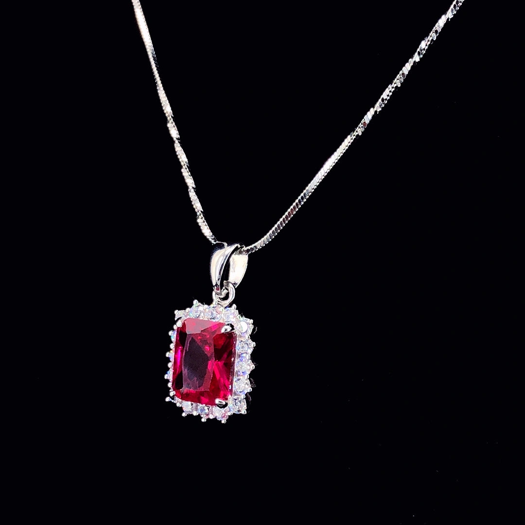 Ruby Princess Cut Halo Pendant
