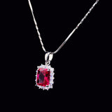 Ruby Princess Cut Halo Chain Pendant