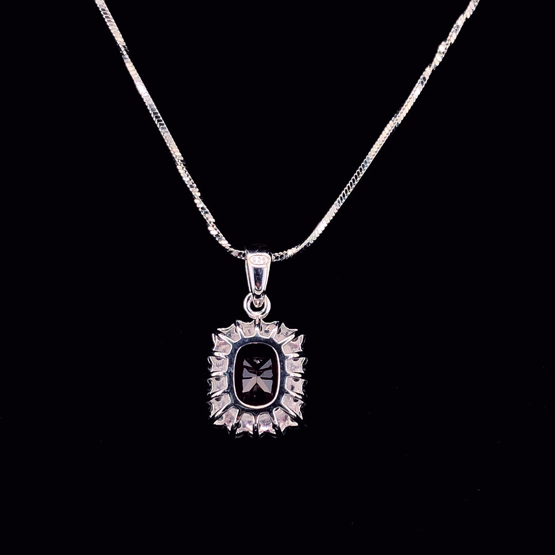 Ruby Princess Cut Halo Chain Pendant