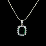 Emerald Princess Cut Halo Chain Pendant
