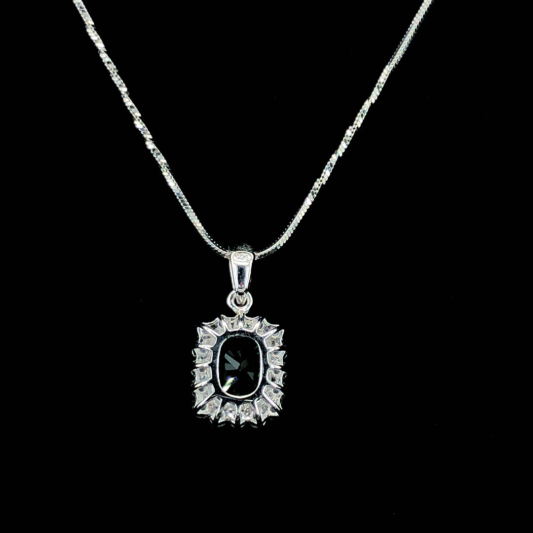 Emerald Princess Cut Halo Chain Pendant