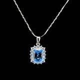 Aqua Princess Cut Halo Chain Pendant