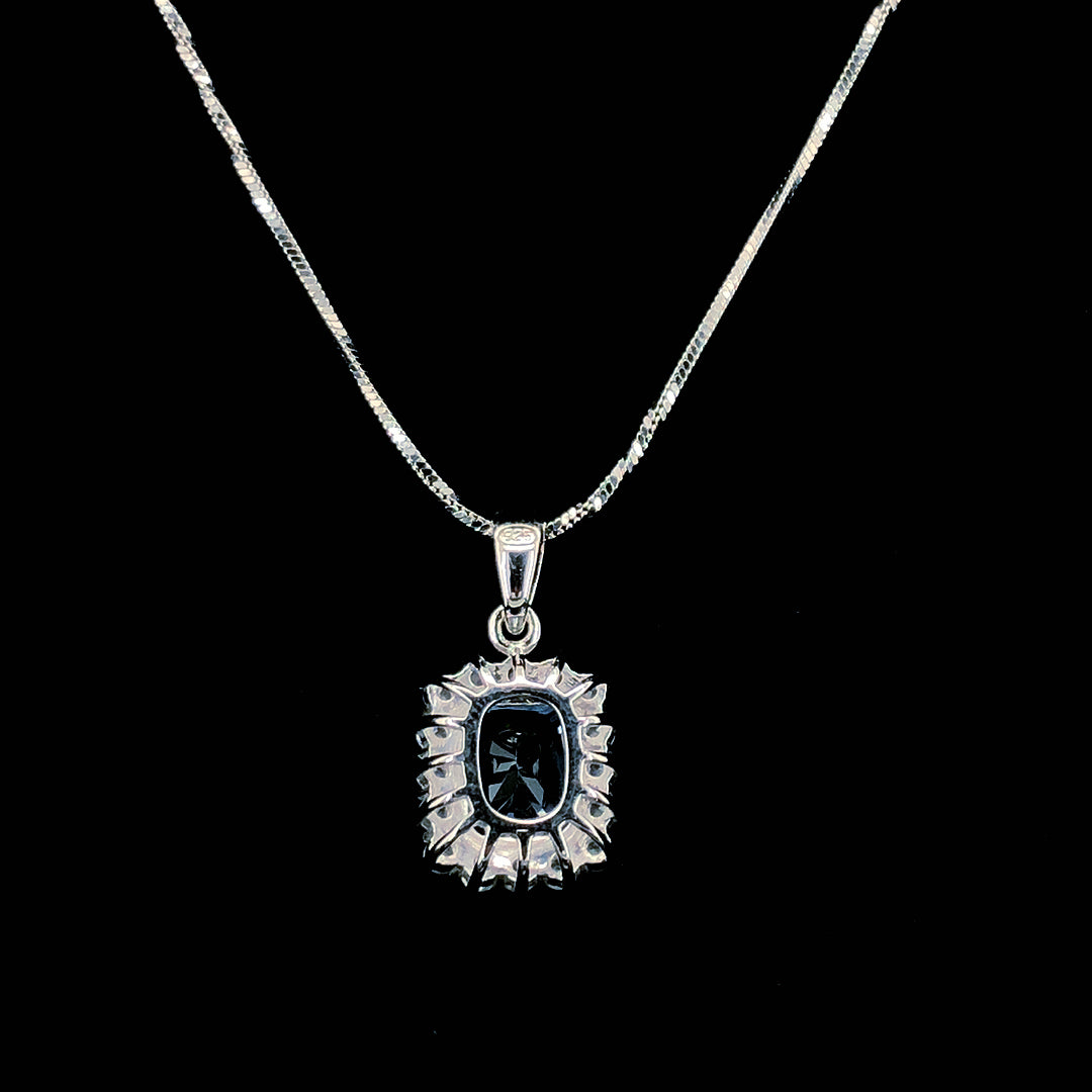 Aqua Princess Cut Halo Chain Pendant
