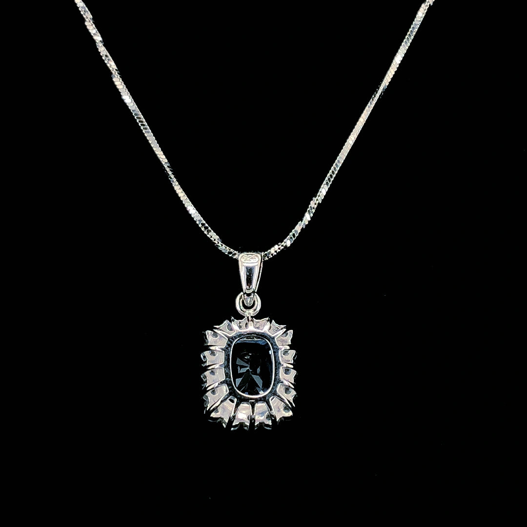 Aqua Princess Cut Halo Pendant