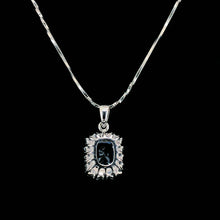 Aqua Princess Cut Halo Pendant