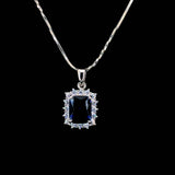 Sapphire Princess Cut Halo Chain Pendant