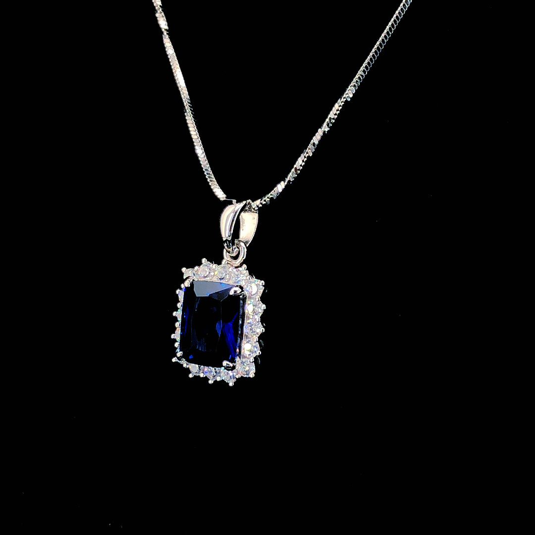 Sapphire Princess Cut Halo Chain Pendant