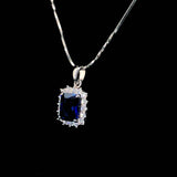 Sapphire Princess Cut Halo Chain Pendant