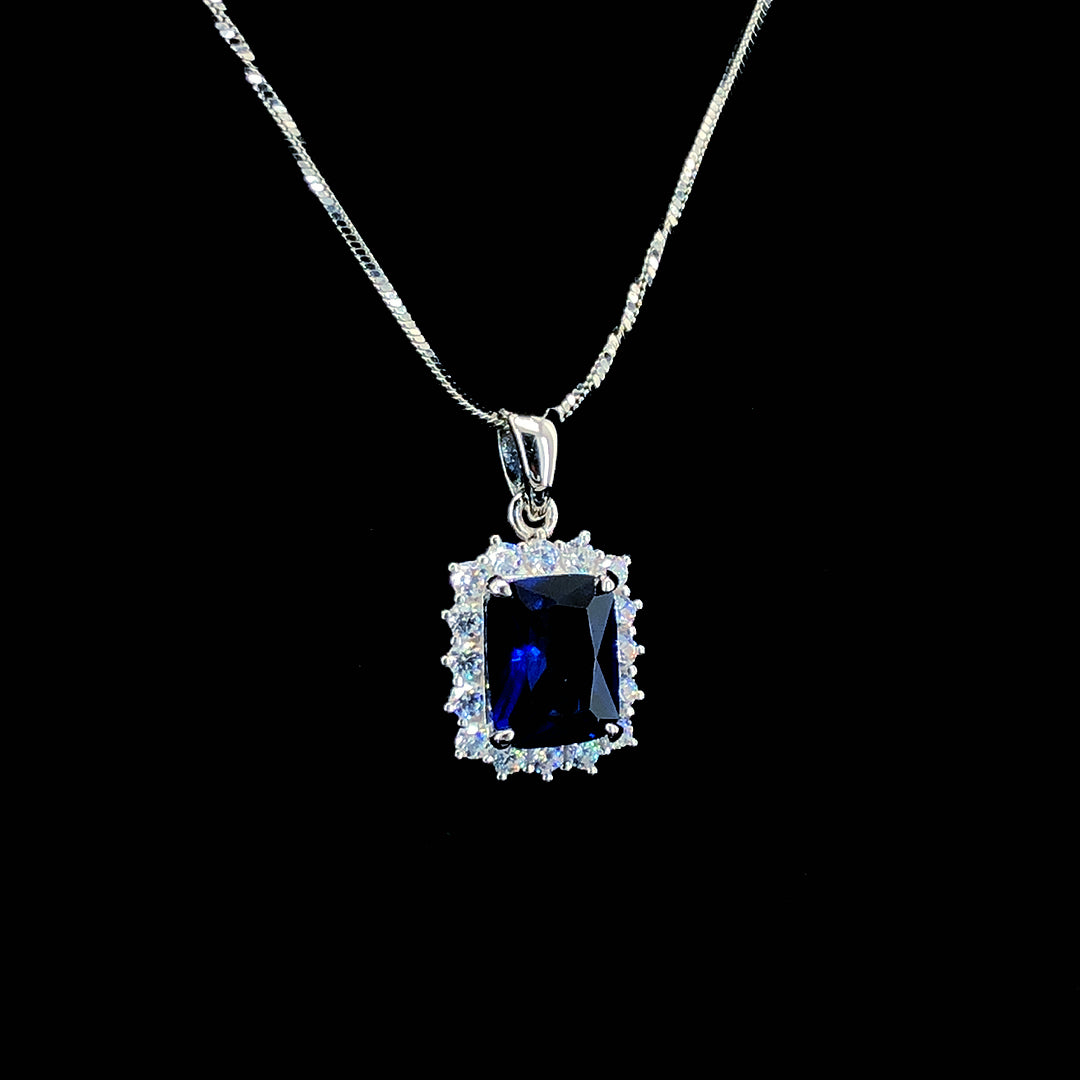 Sapphire Princess Cut Halo Chain Pendant