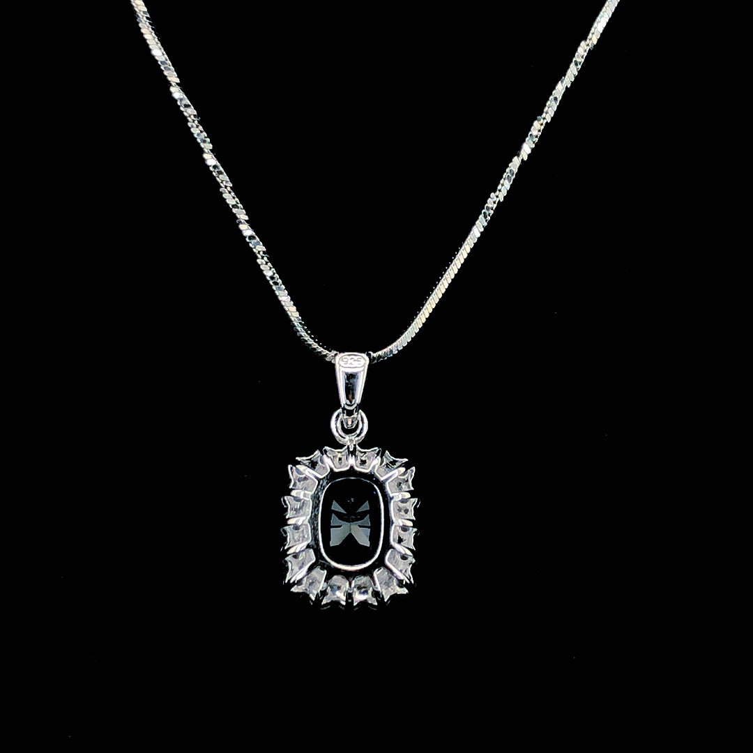 Sapphire Princess Cut Halo Chain Pendant