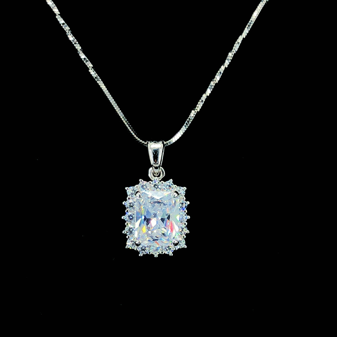 White Princess Cut Halo Chain Pendant