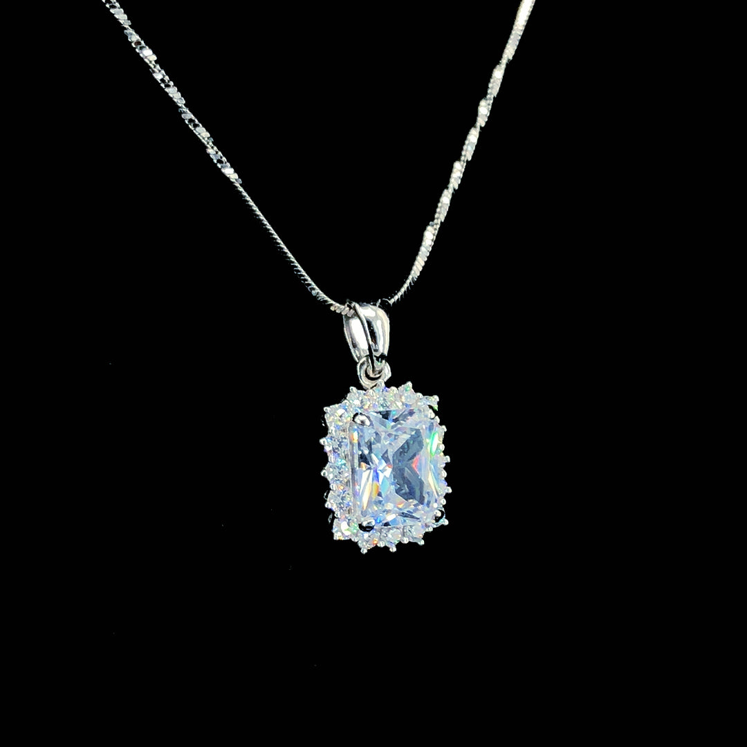 White Princess Cut Halo Chain Pendant