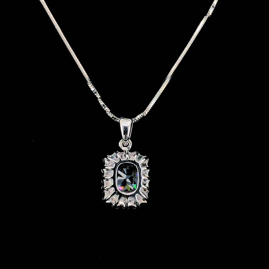 White Princess Cut Halo Chain Pendant