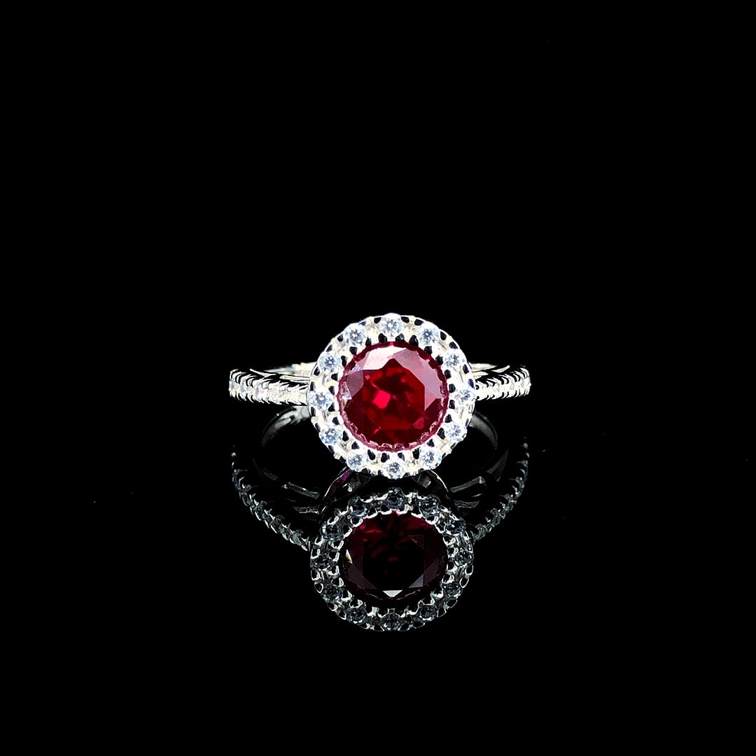 Crimson Bloom Halo Ring