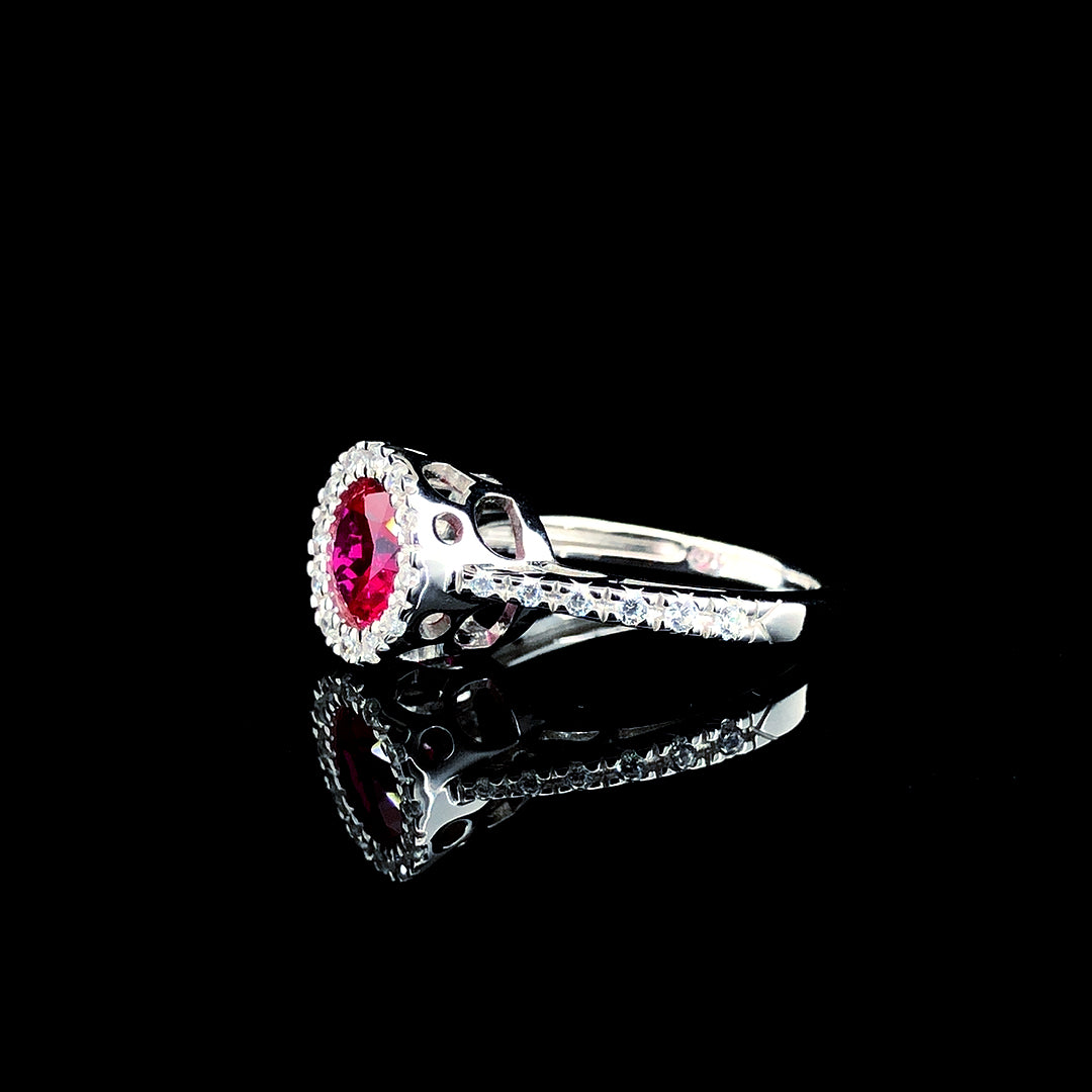 Crimson Bloom Halo Ring