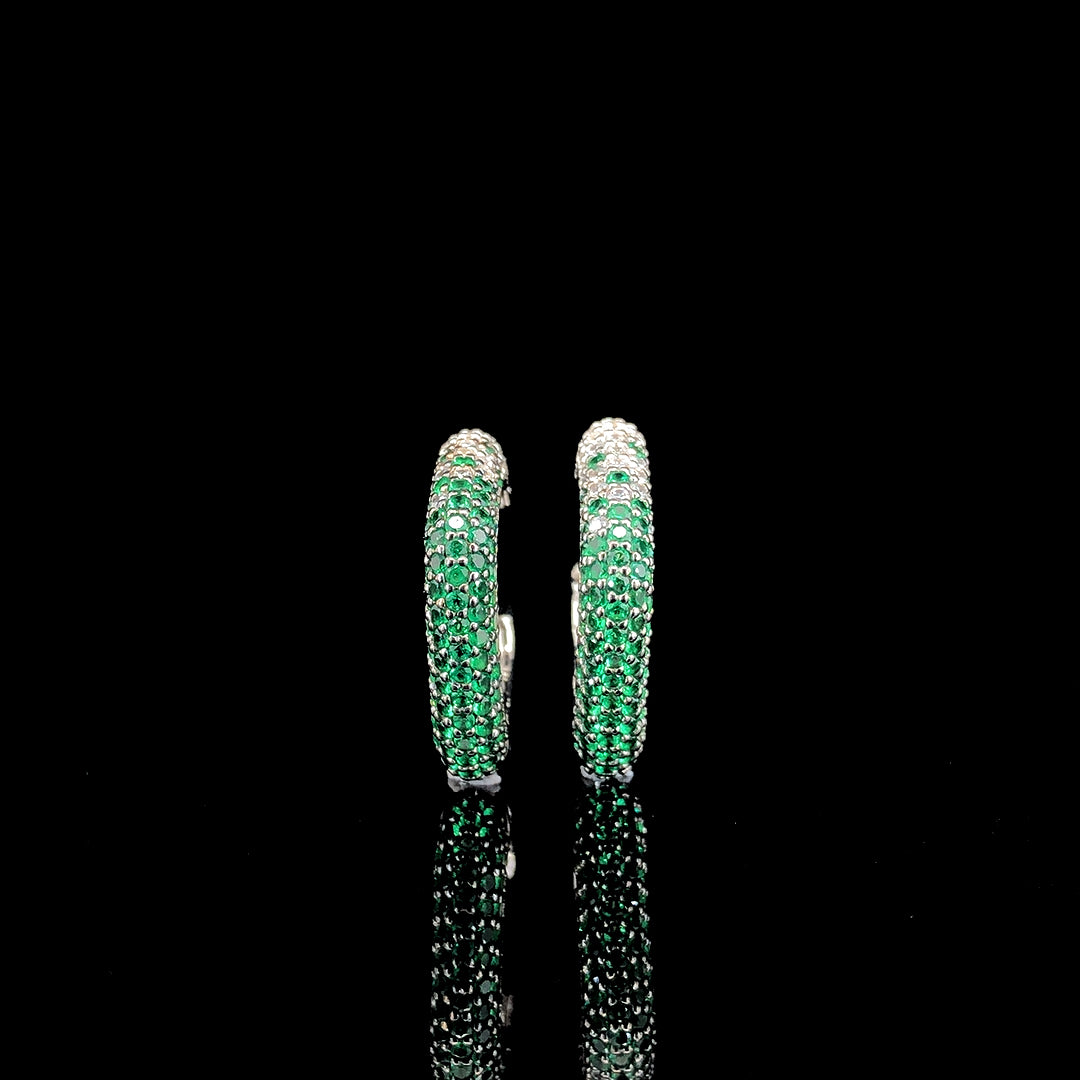 Emerald Pavé Huggie Square Hoop Earrings