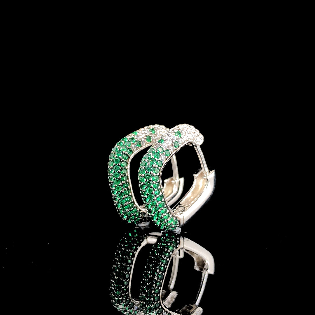 Emerald Pavé Huggie Square Hoop Earrings