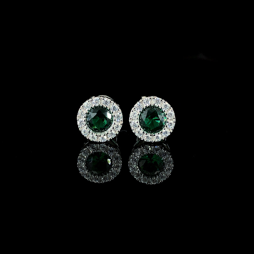 Emerald Halo Stud Earrings