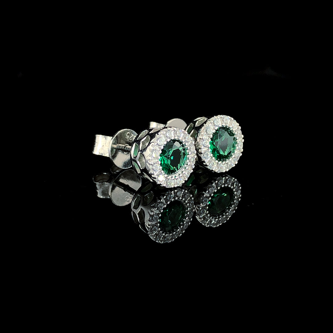 Emerald Halo Stud Earrings