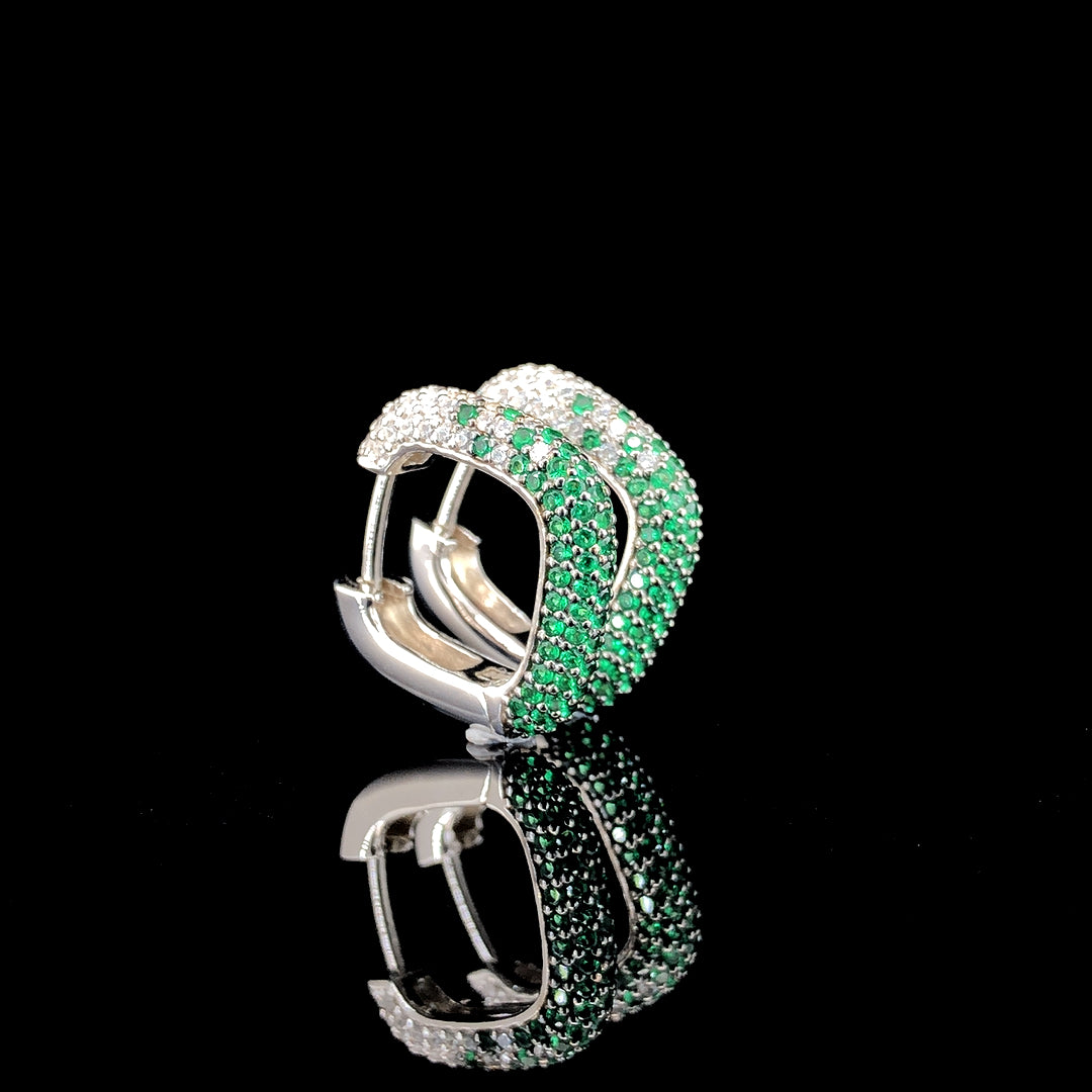 Emerald Pavé Huggie Square Hoop Earrings