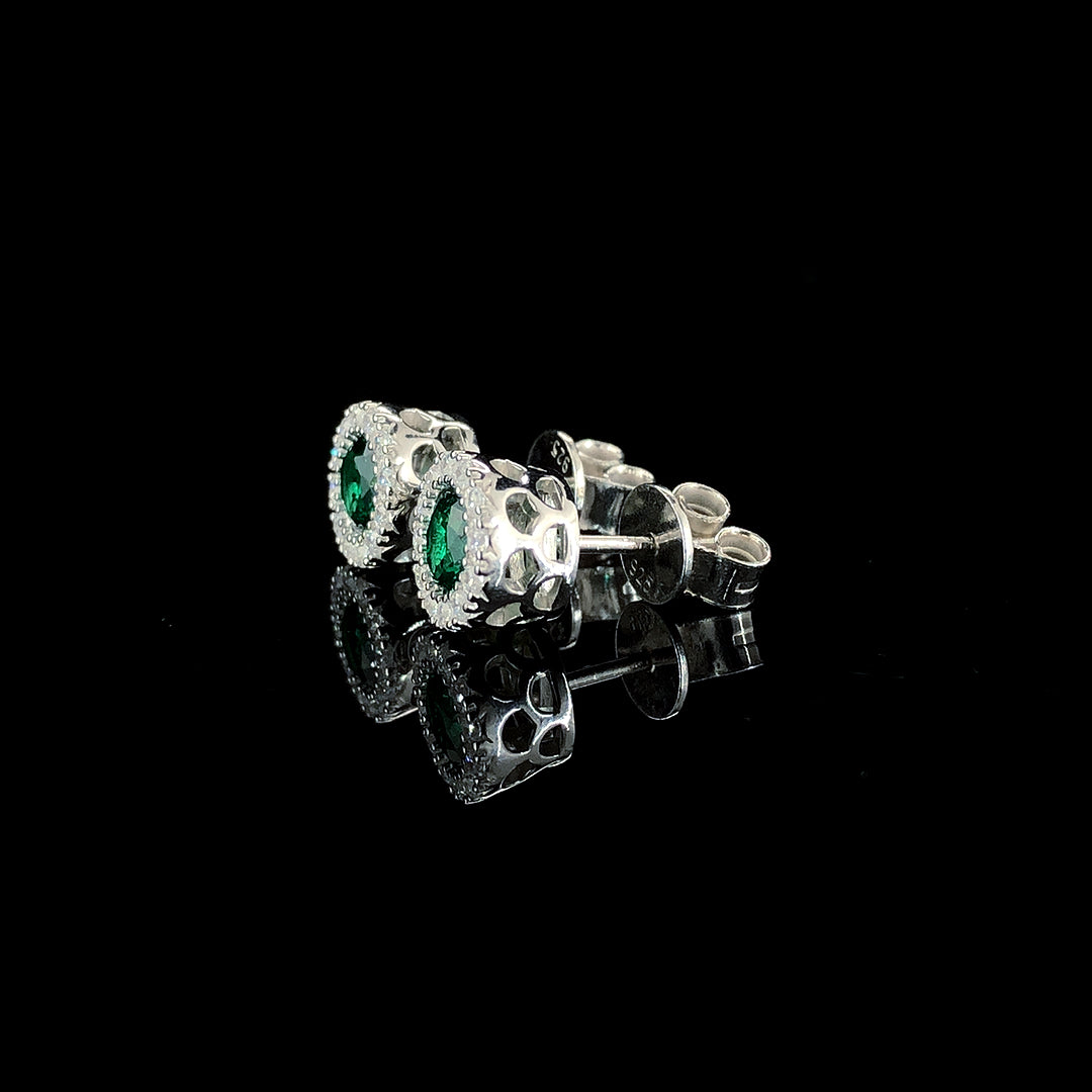 Emerald Halo Stud Earrings