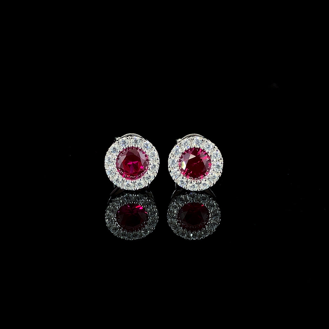 Ruby Halo Stud Earrings
