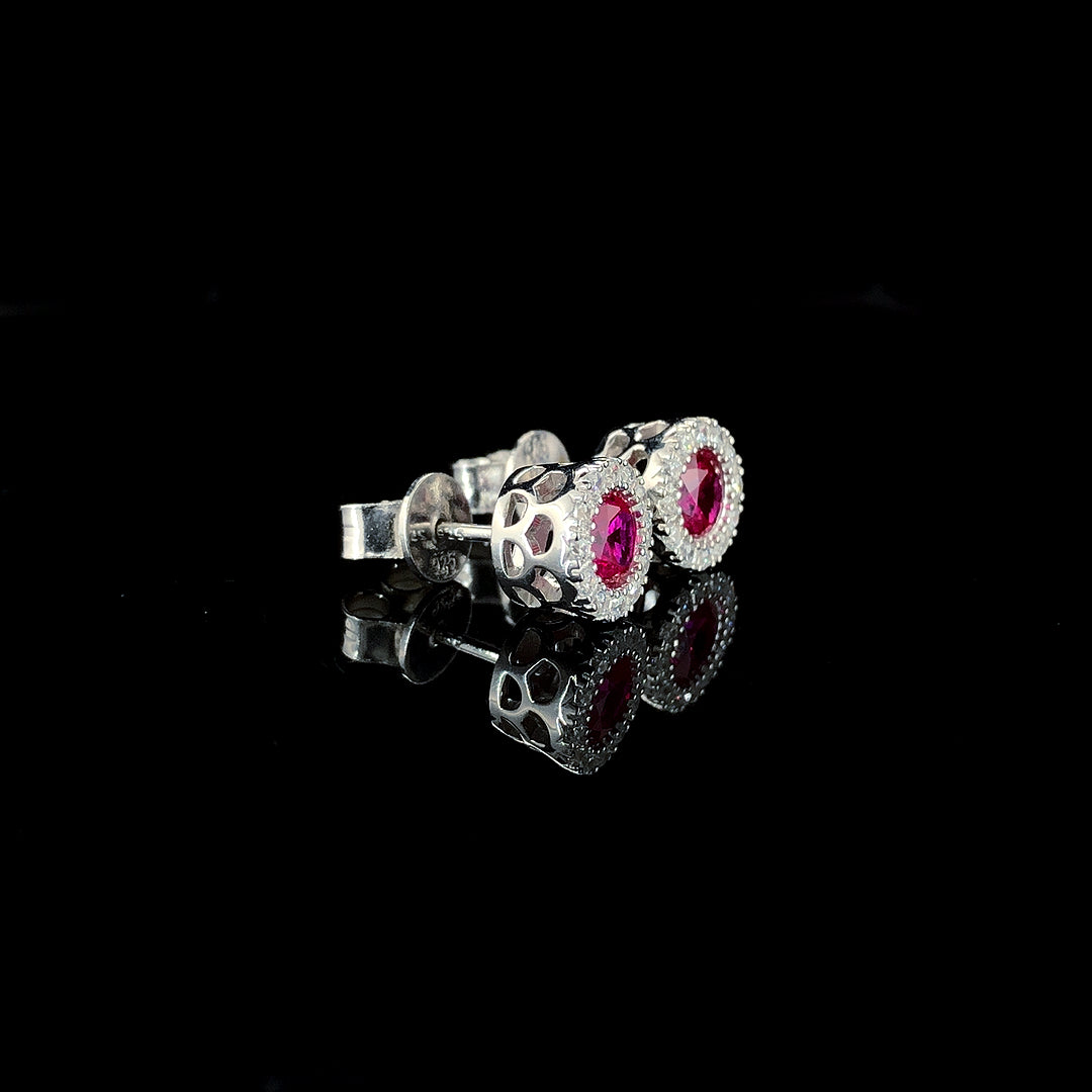 Ruby Halo Stud Earrings