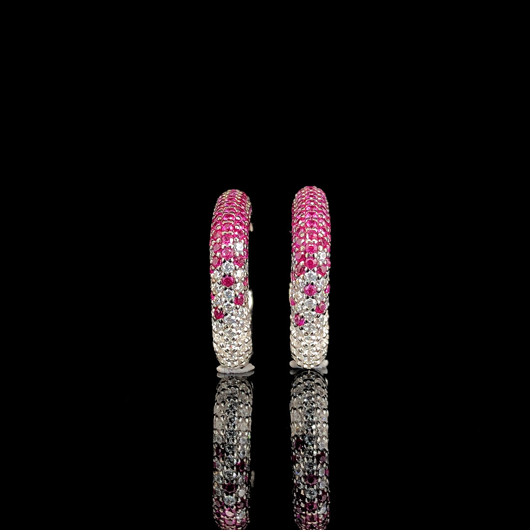 Ruby Pavé Huggie Square Hoop Earrings