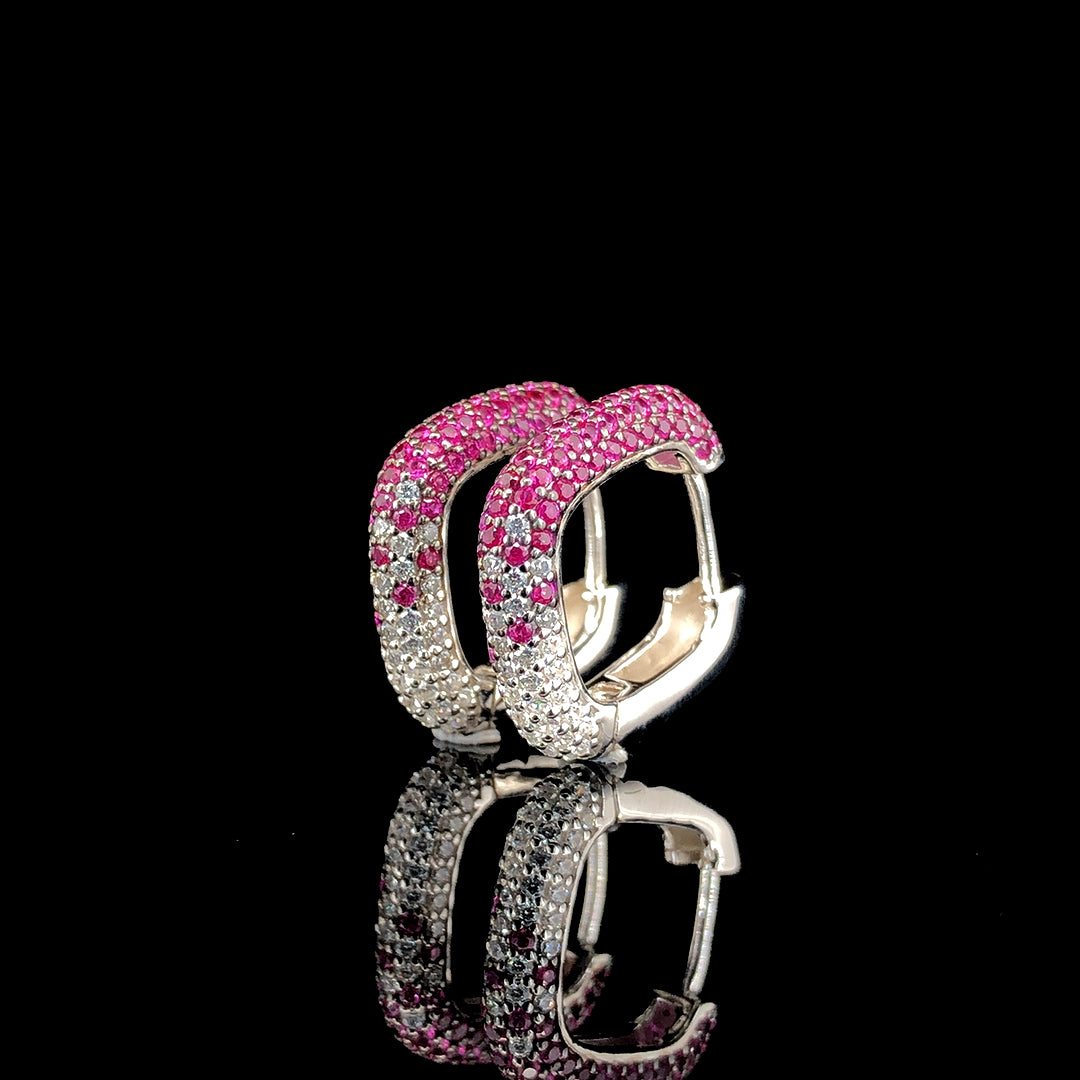 Ruby Pavé Huggie Square Hoop Earrings